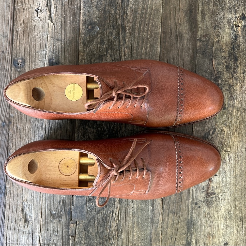 John Lobb Russel Derby Brown Leather Cap Toe Dress Shoe - Picture 4 of 12